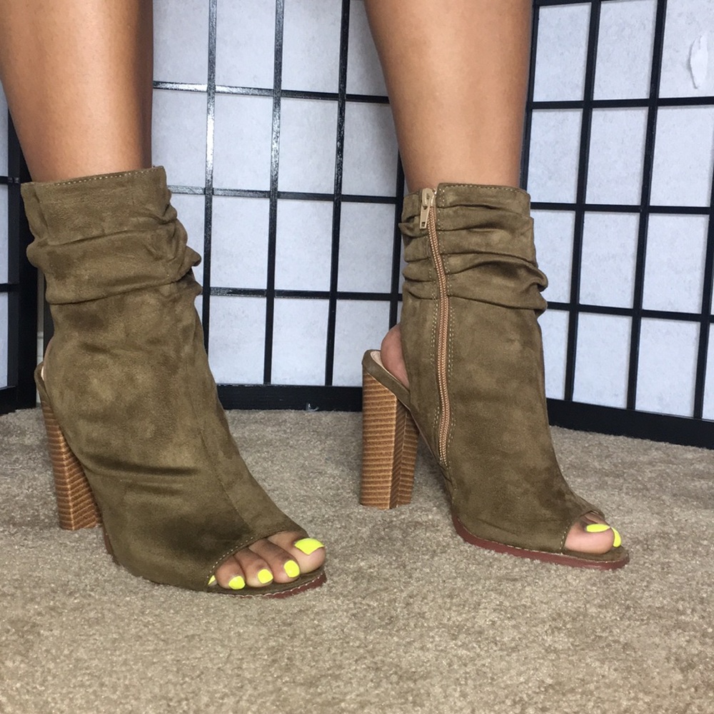 Olive suede booties